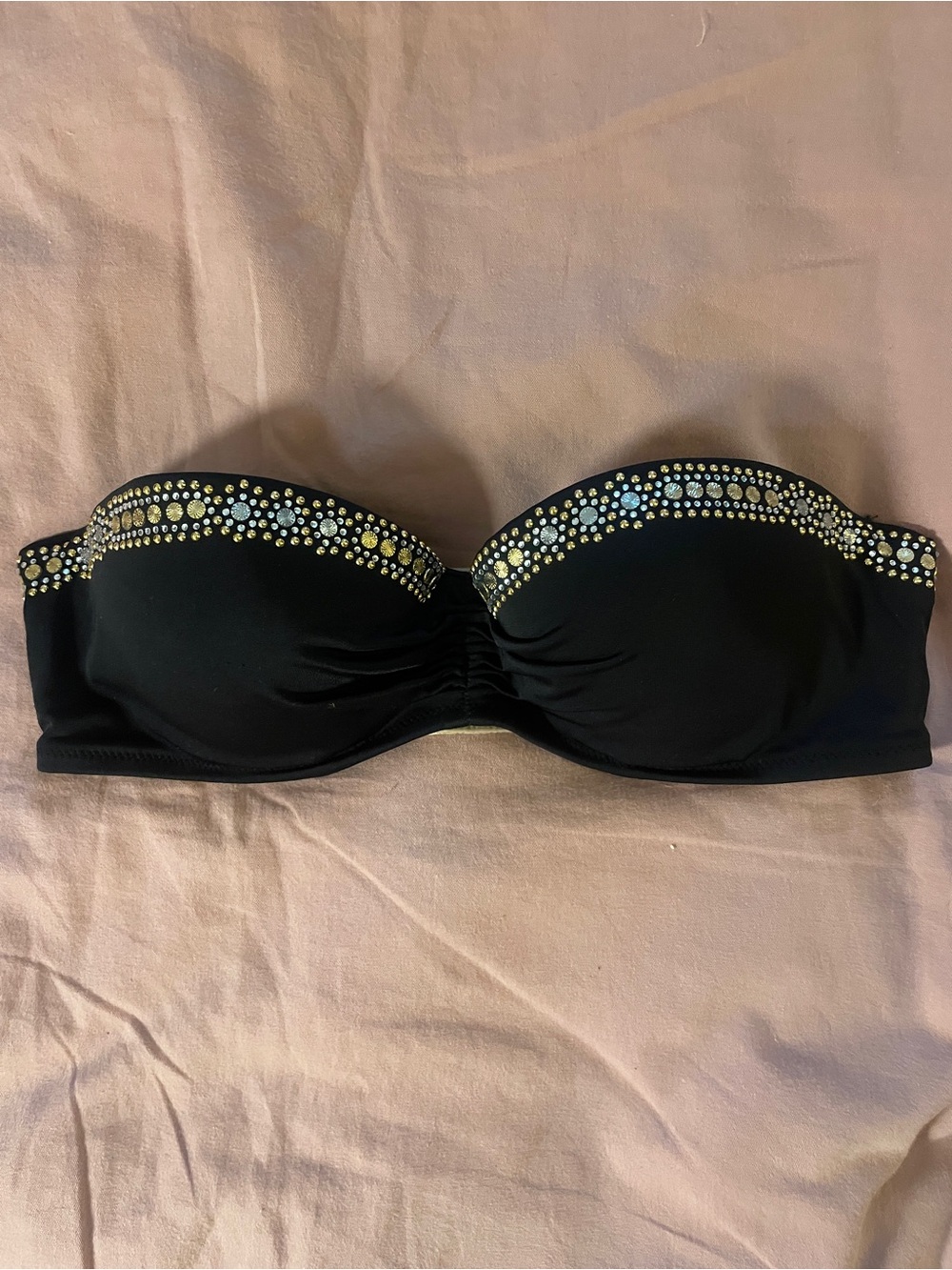 Victoria’s Secret swim black bandeau bikini top metallic accent